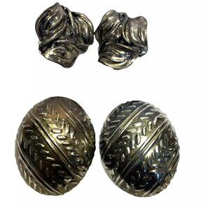 Two Pairs of Vintage Clip-on Earrings Oval & 3 Leaf Antique Looking